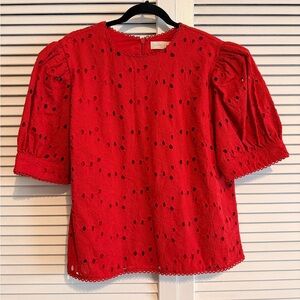 Vibrant Red Puff Sleeve Blouse with Ruffled Details